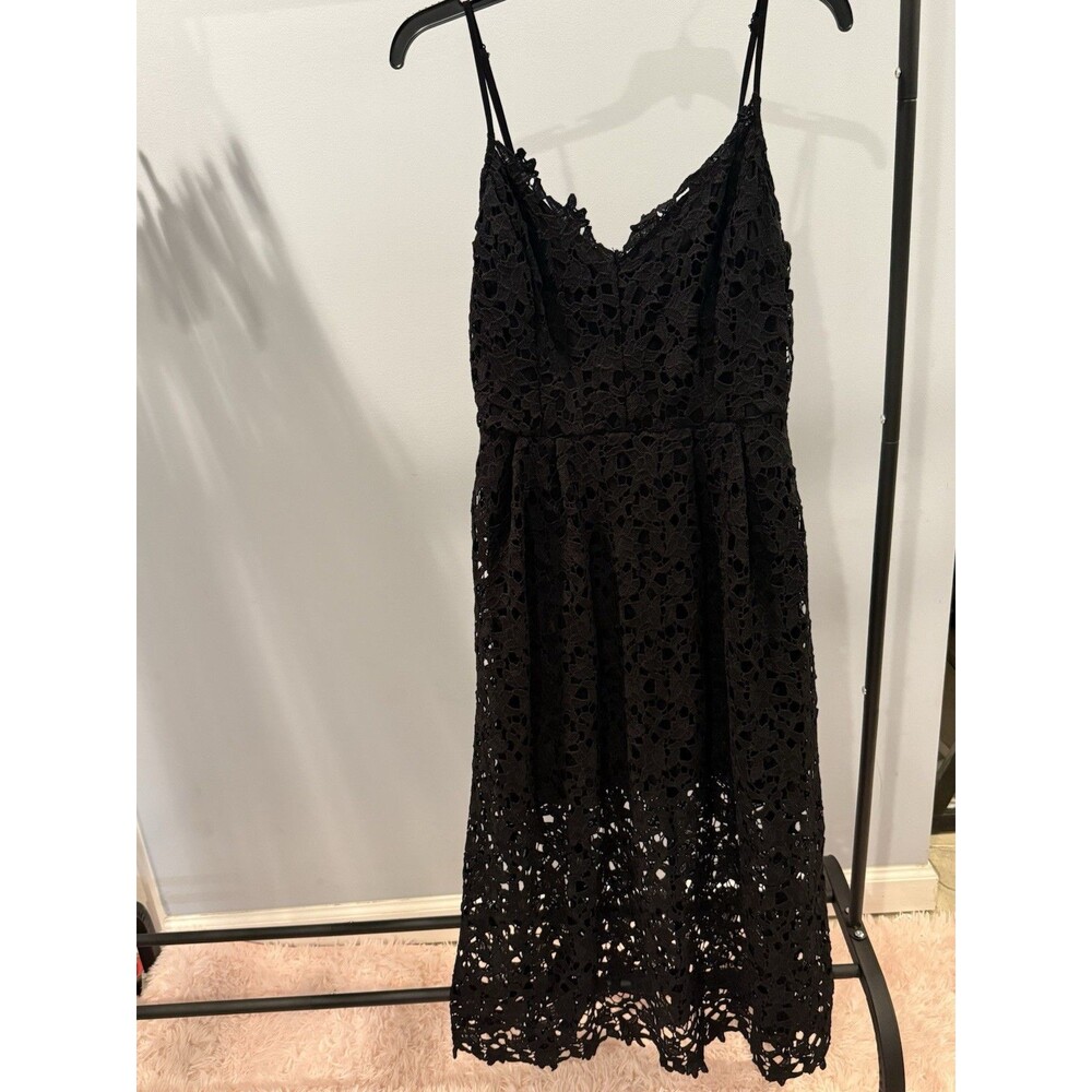 Black Crochet Lace Midi Dress with Spaghetti Straps - Picture 13 of 13
